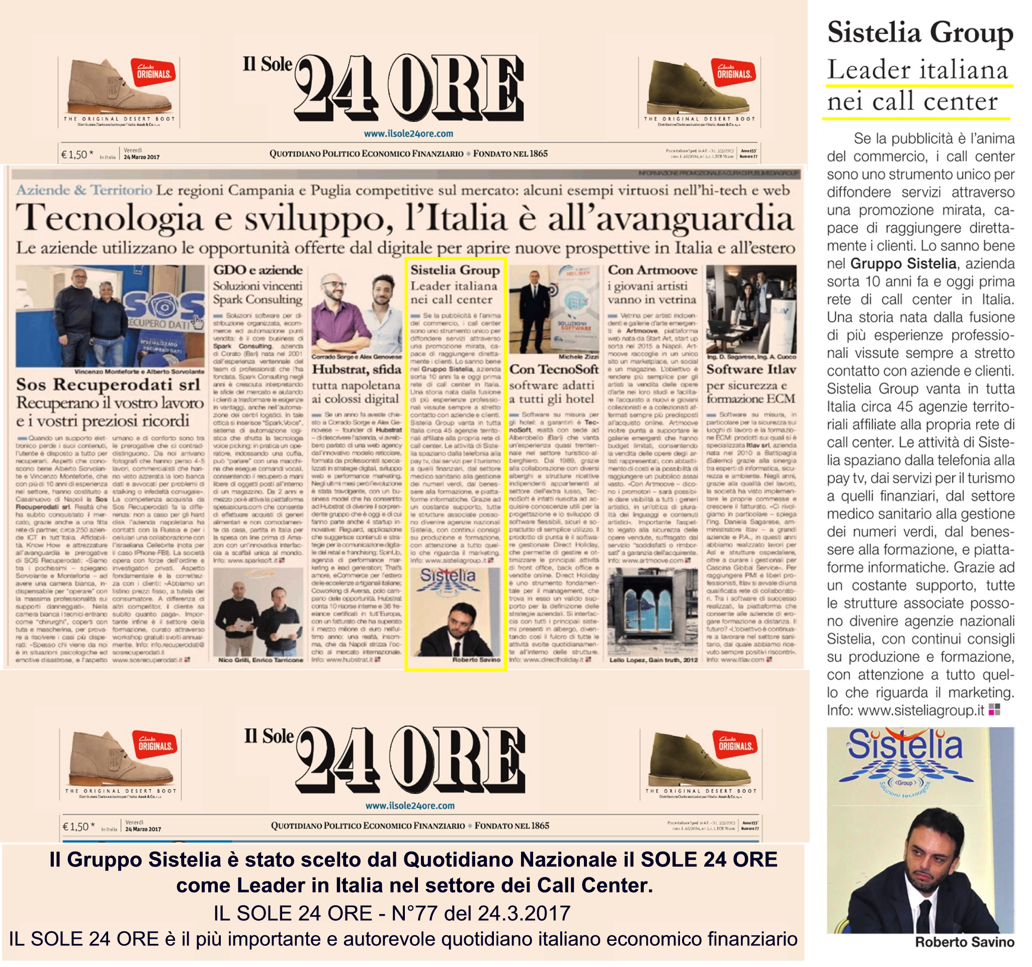 Il sole 24 ore - Sistelia leader in Italia nei call center Image